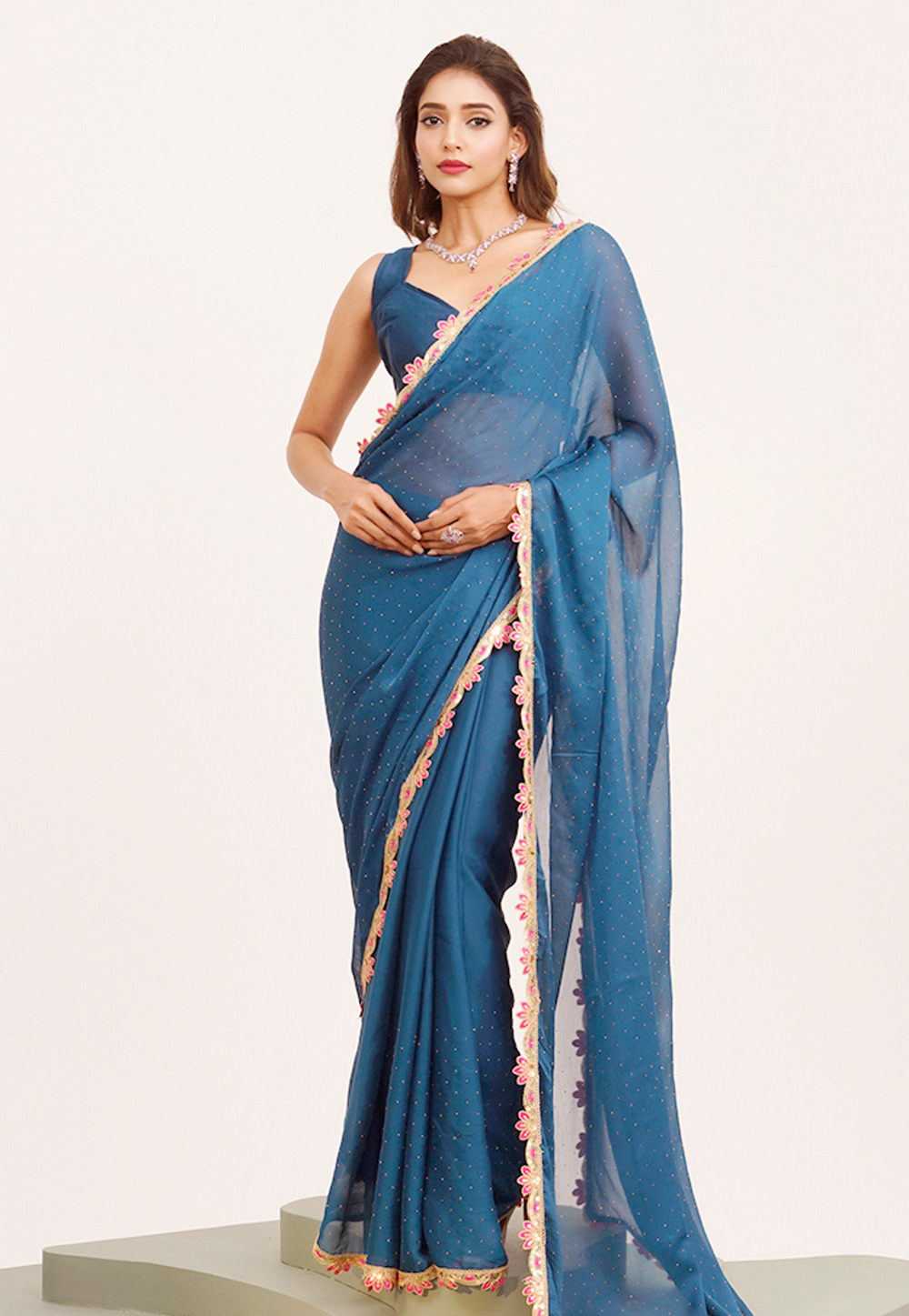 Blue Chiffon Saree With Blouse 311820
