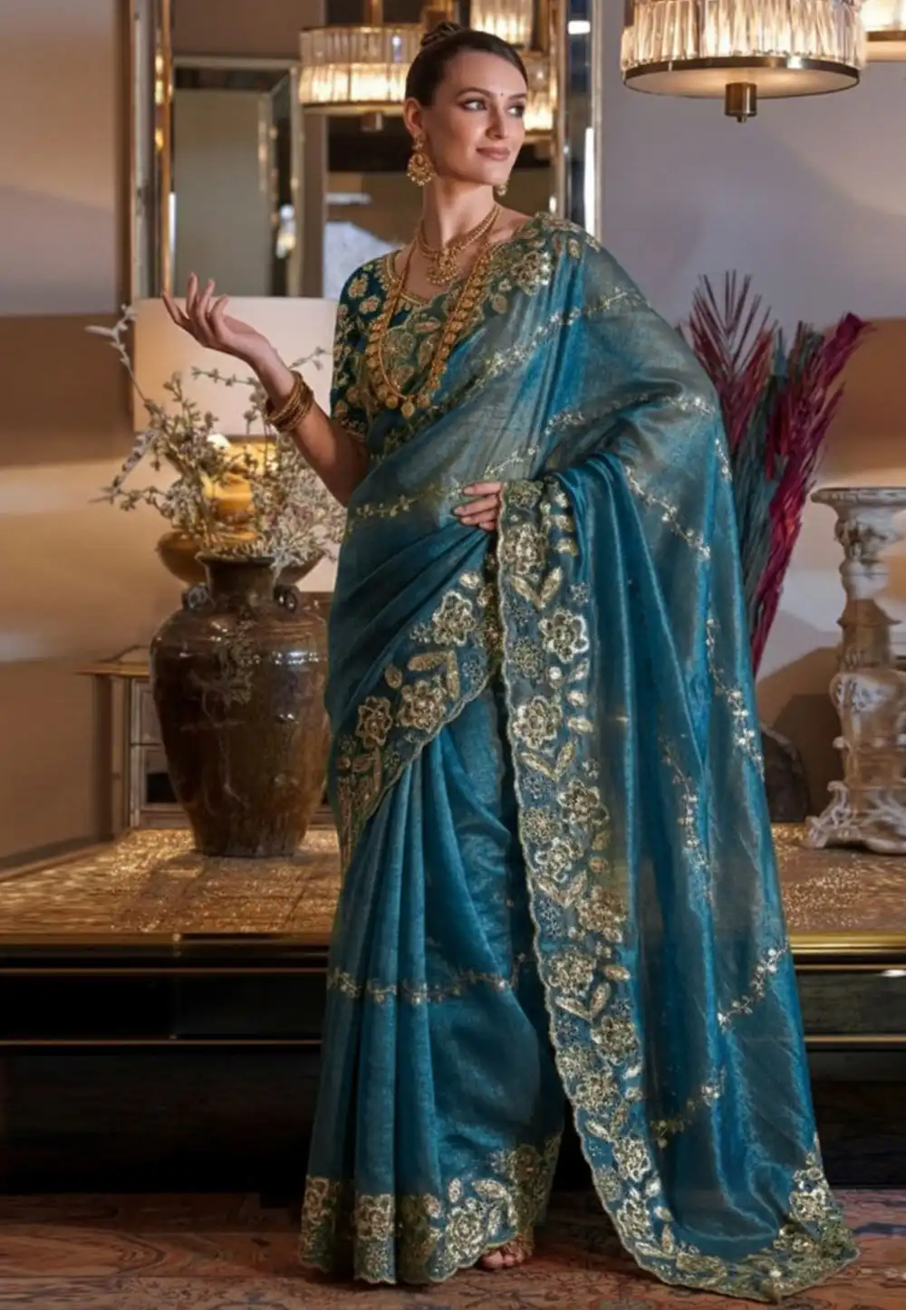 Blue Chiffon Saree With Blouse 330049
