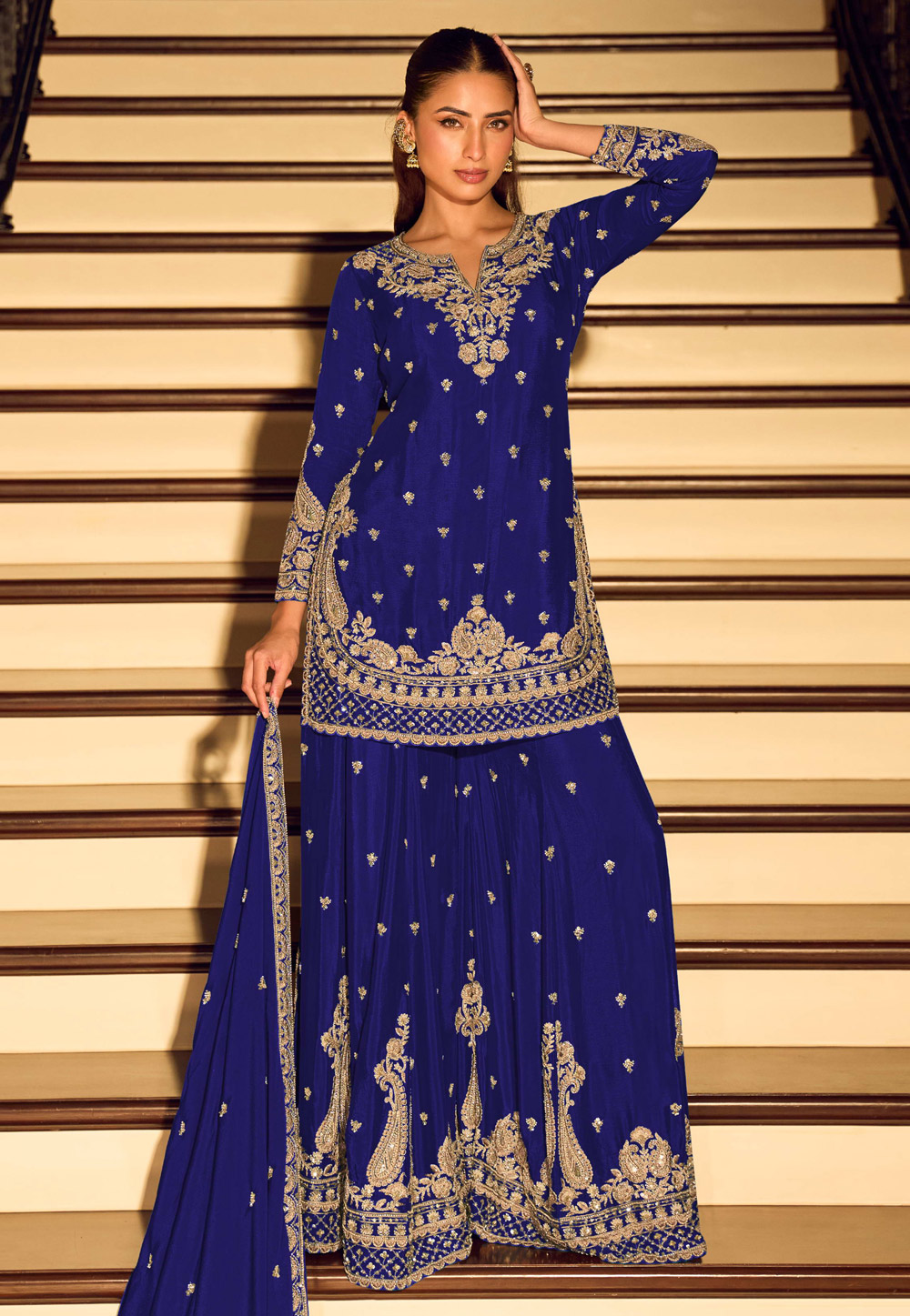 Blue Chinon Palazzo Suit 329704