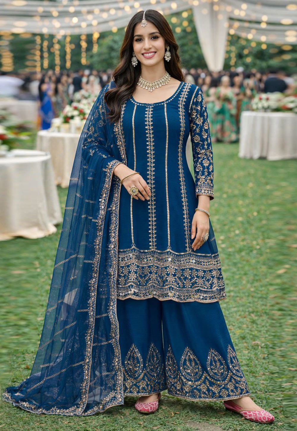 Blue Chinon Palazzo Suit 323977