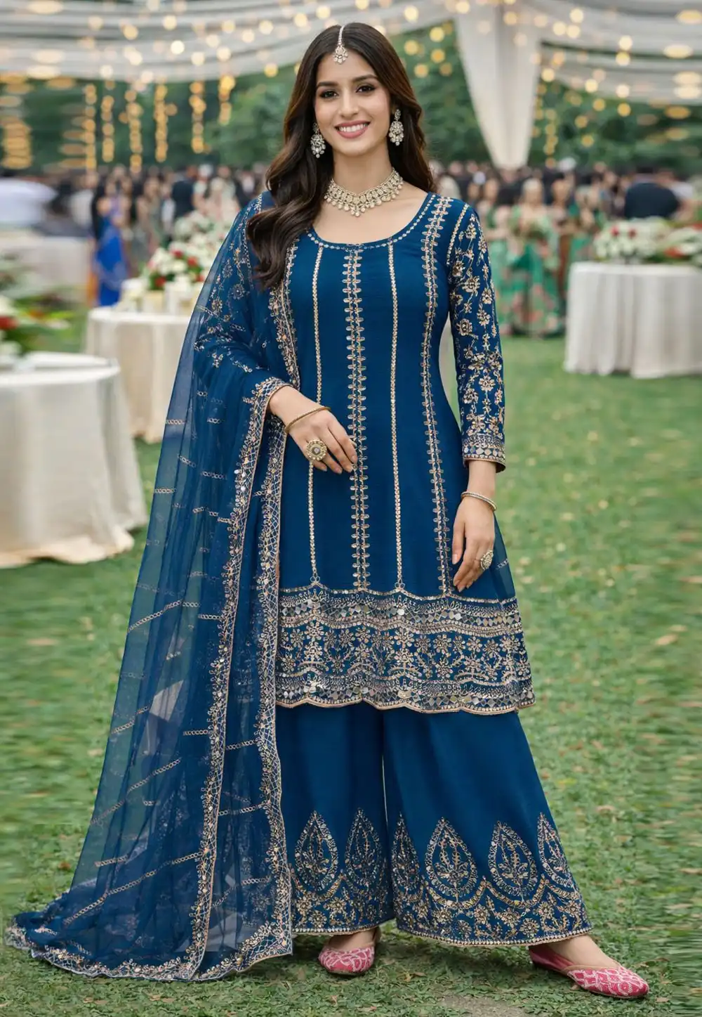Blue Chinon Palazzo Suit 323977