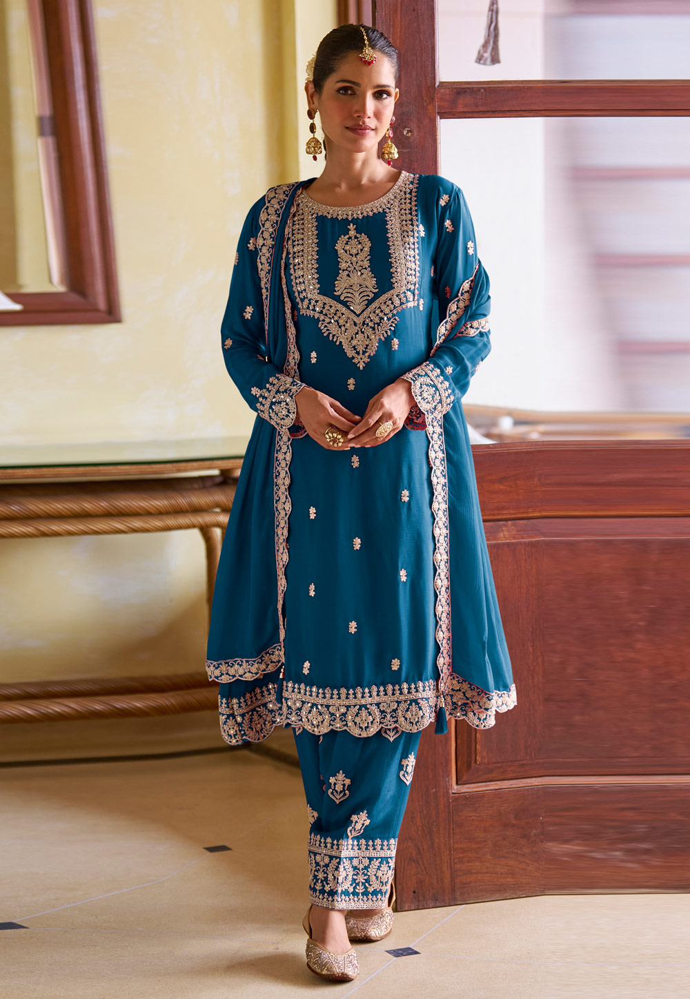 Blue Chinon Pant Style Suit 324208