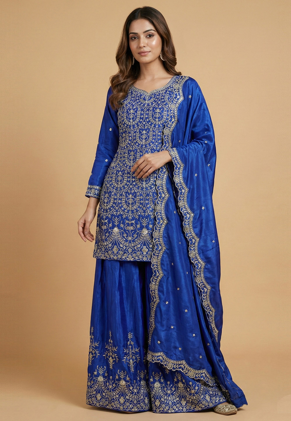 Blue Chinon Readymade Palazzo Suit 323807