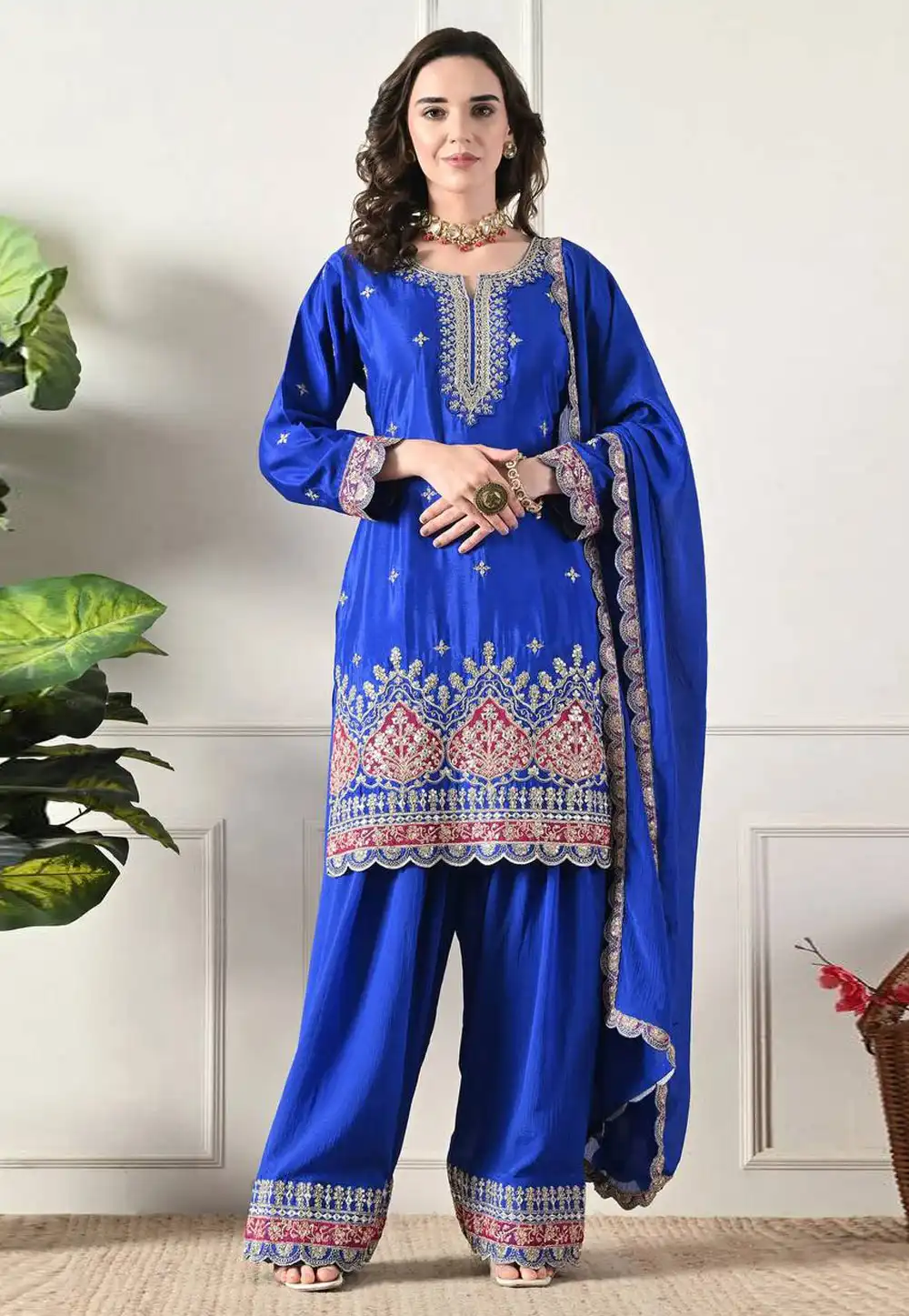 Blue Chinon Readymade Palazzo Suit 322452