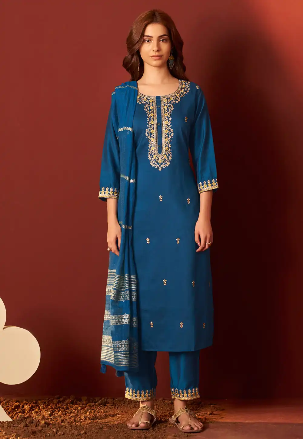 Blue Chinon Readymade Pant Style Suit 321804