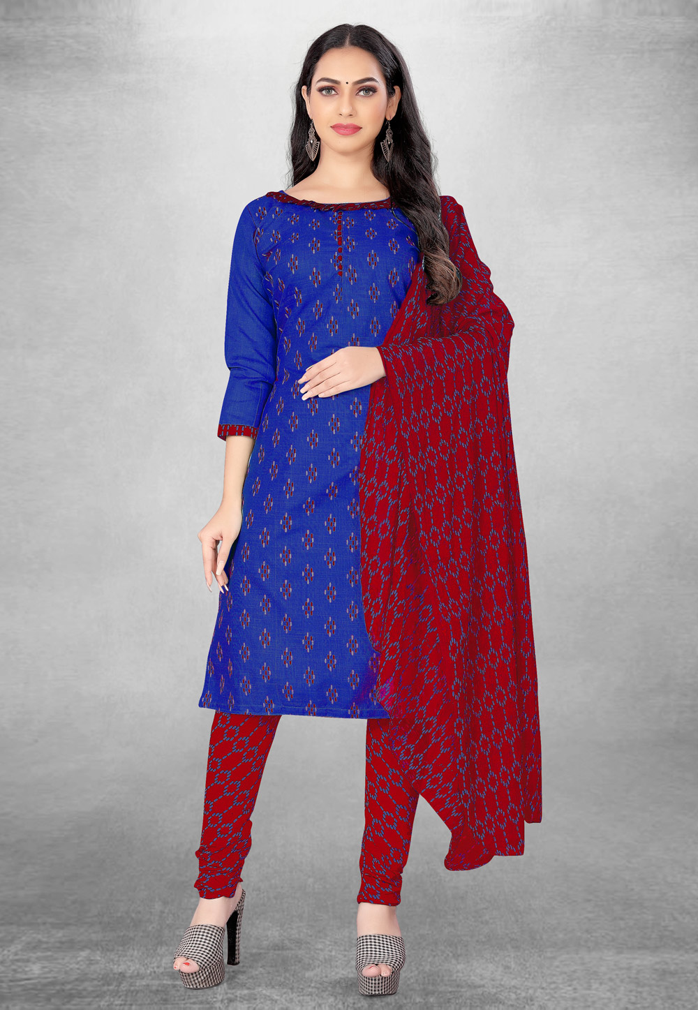 Blue Cotton Churidar Suit 280759