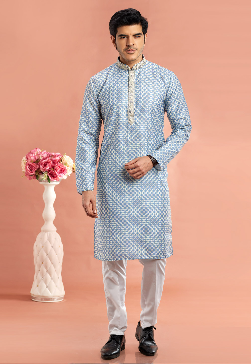 Blue Cotton Kurta Pajama 283323