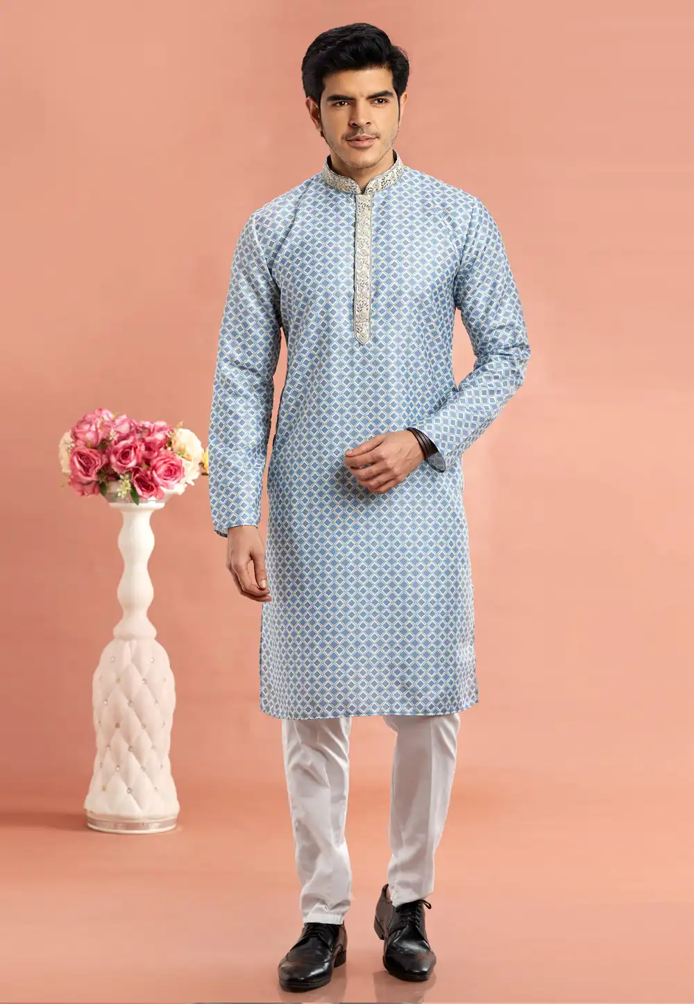 Blue Cotton Kurta Pajama 283323