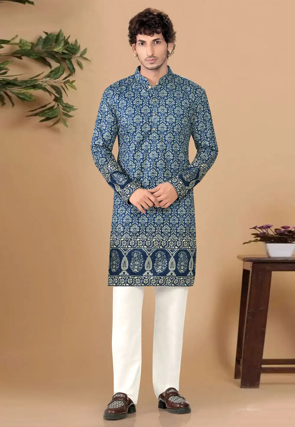 Blue Cotton Kurta Pajama 325835