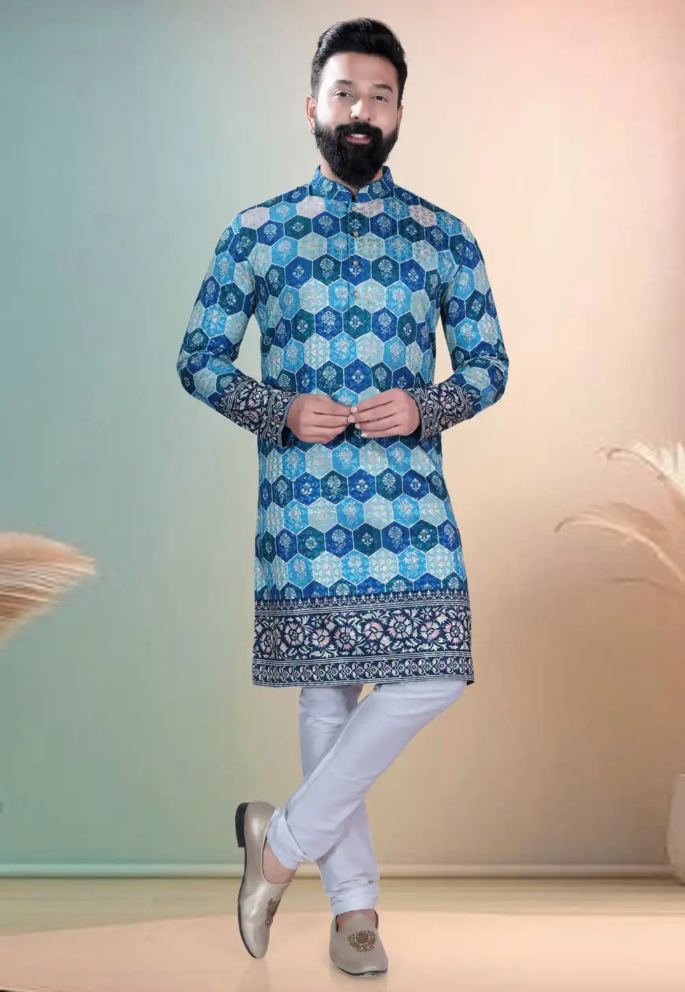 Blue Cotton Kurta Pajama 318570