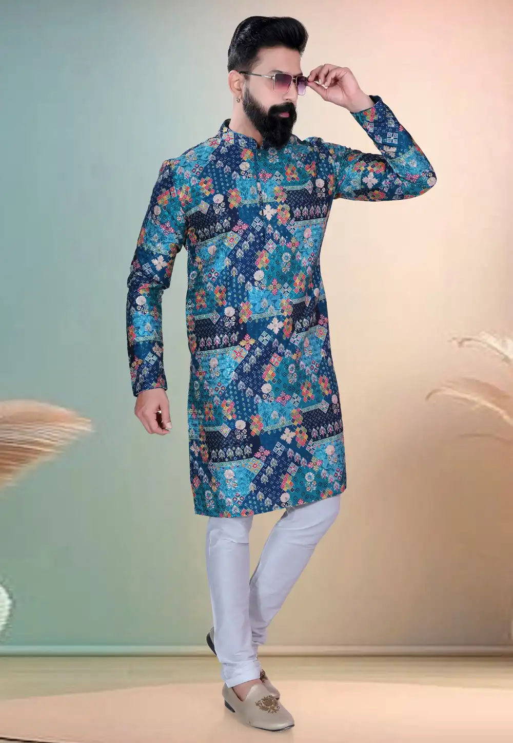Blue Cotton Kurta Pajama 318573