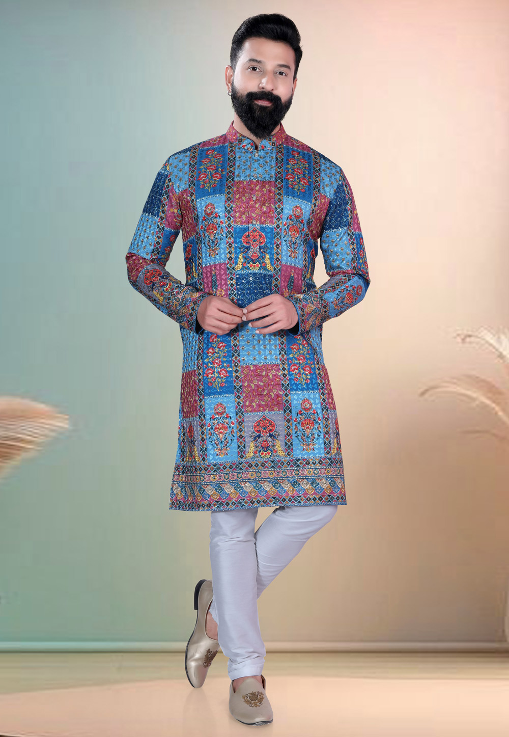 Blue Cotton Kurta Pajama 318579
