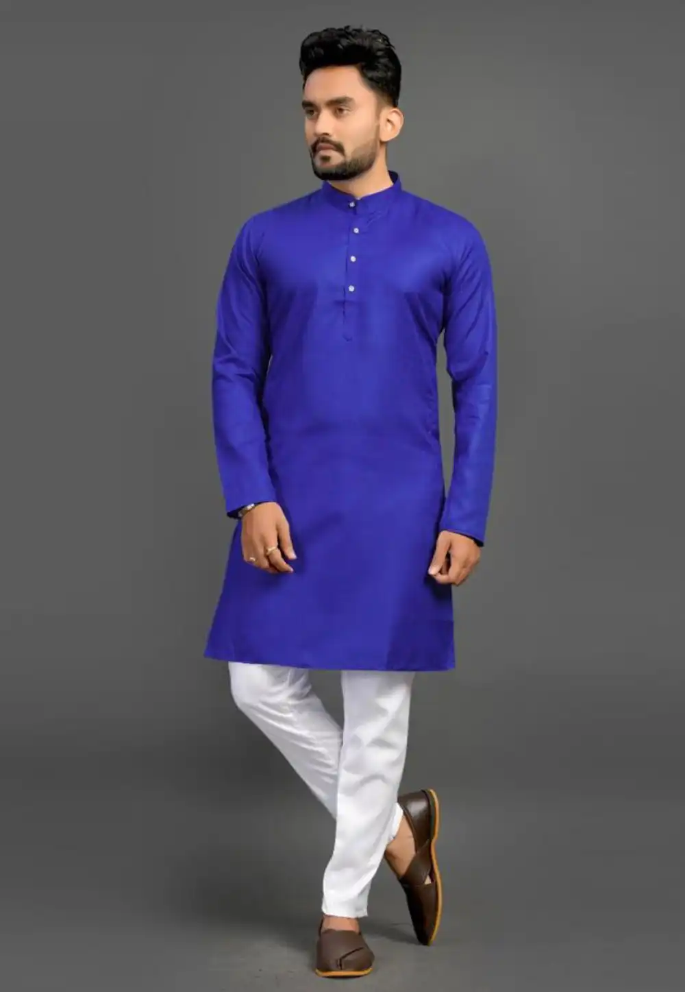 Blue Cotton Kurta Pajama 312781