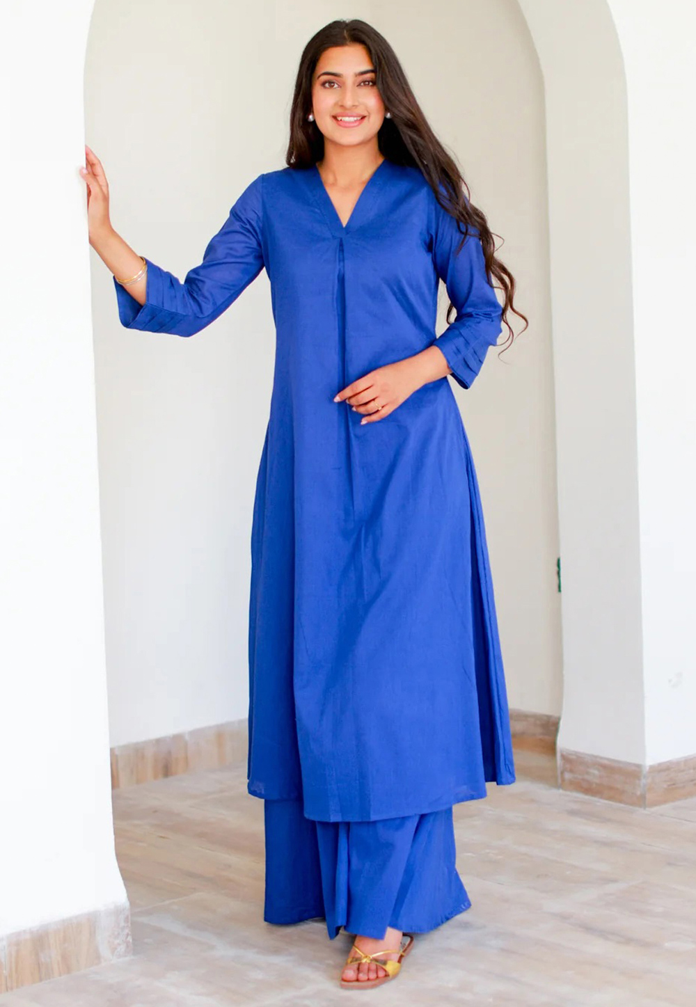 Blue Cotton Kurta Set With Palazzo 325892