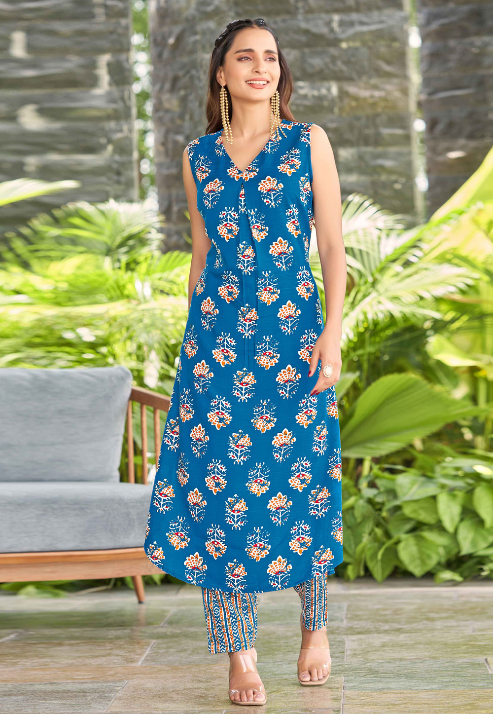 Blue Cotton Kurta Set With Pant 328621