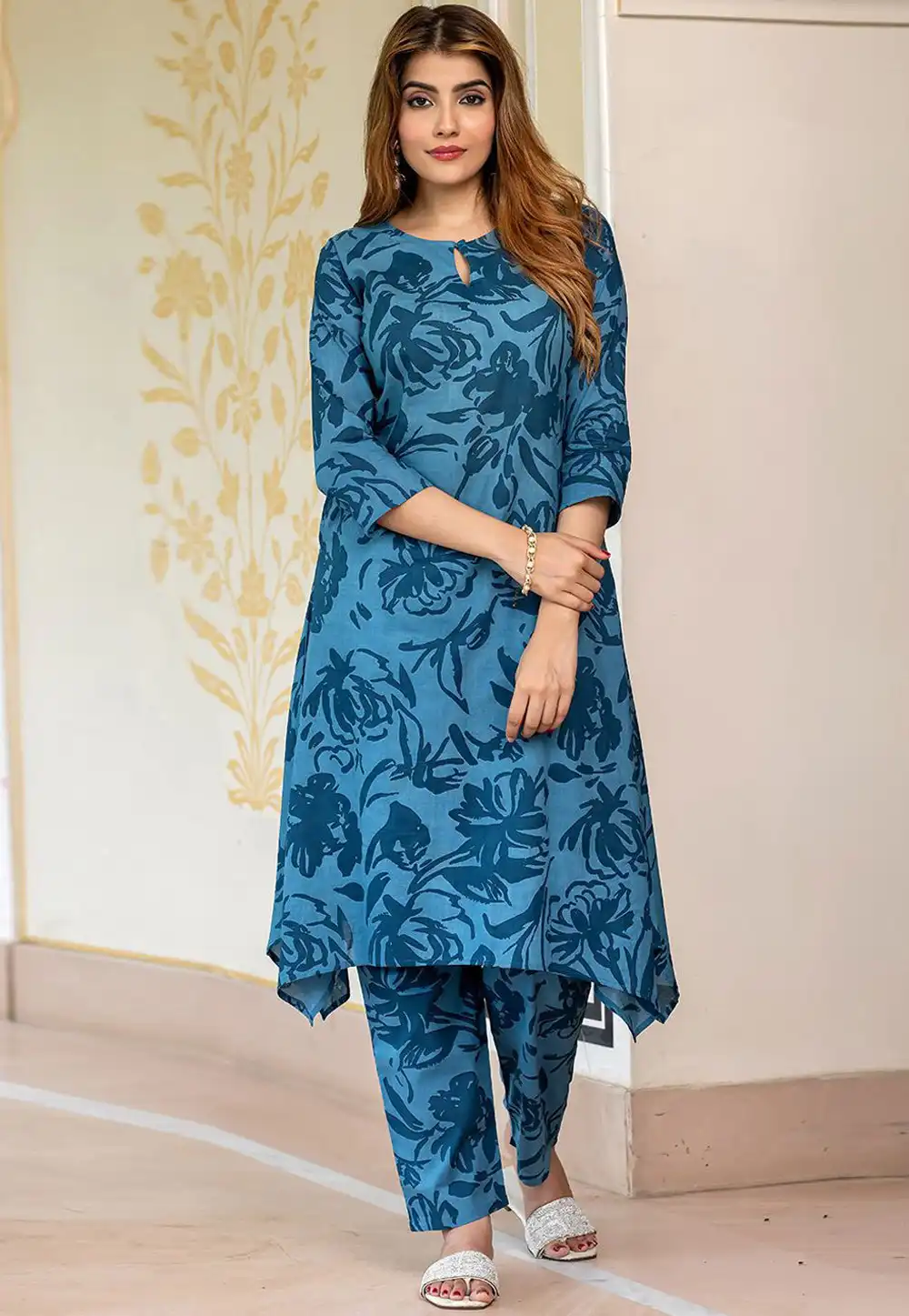 Blue Cotton Kurta Set With Pant 326199