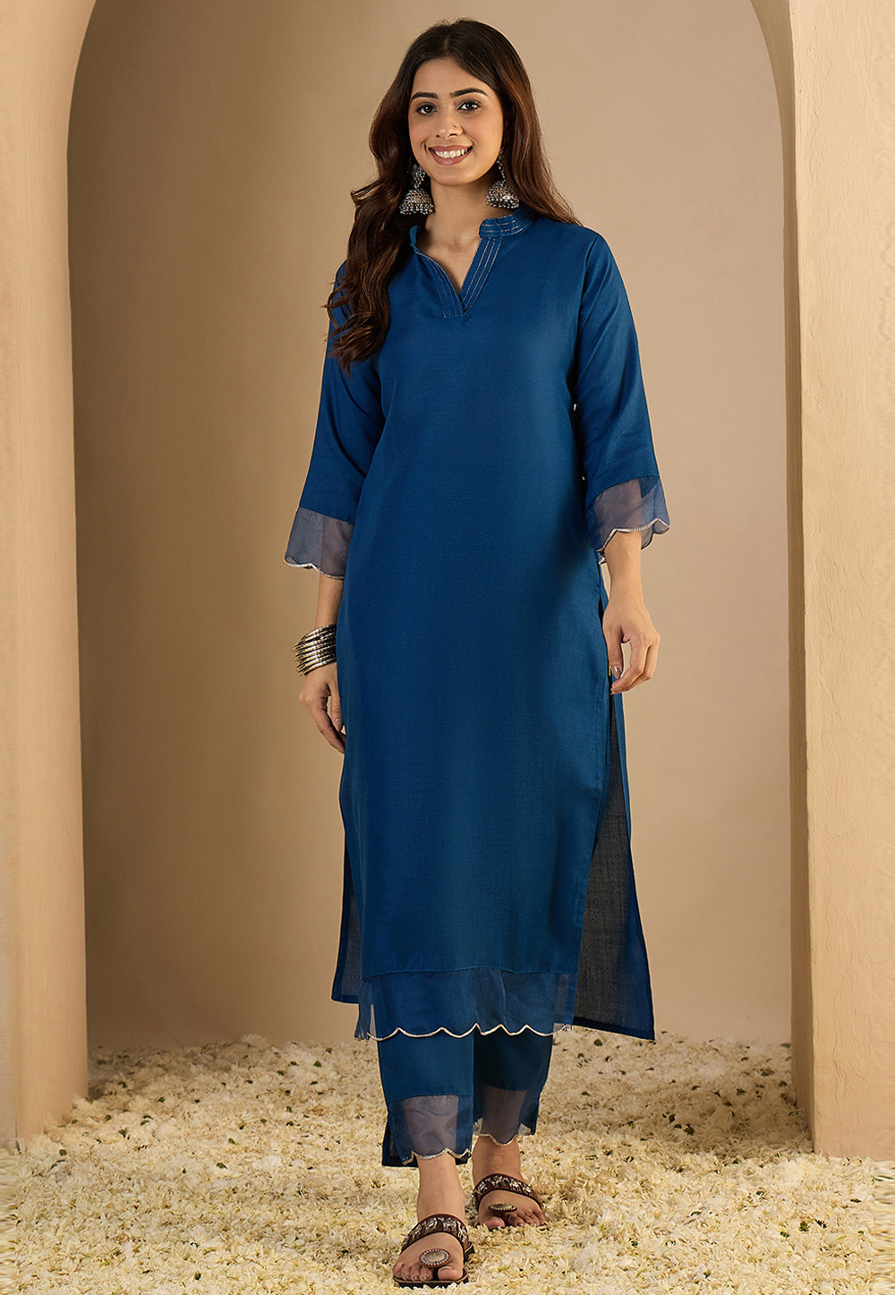 Blue Cotton Kurta Set With Pent 325298