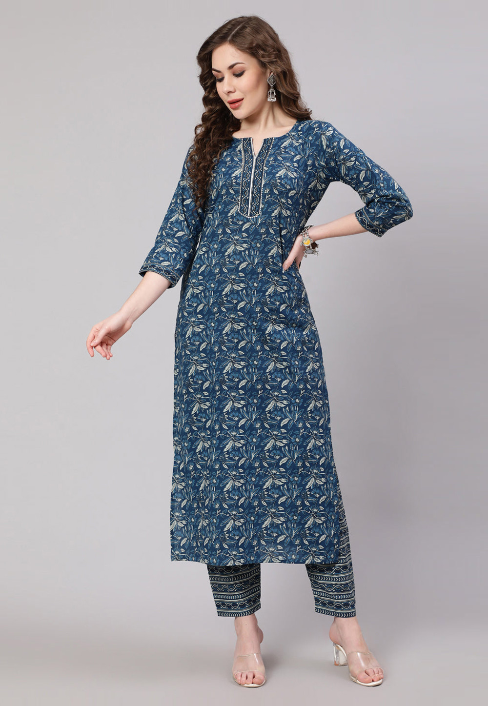 Blue Cotton Kurta Set With Pent 282149