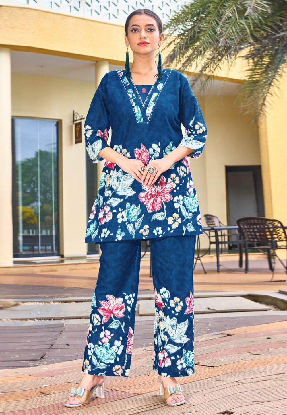 Blue Cotton Printed Co-Ords Set 320023