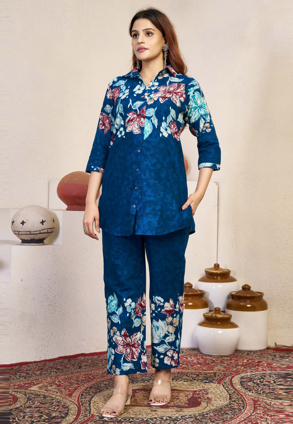 Blue Cotton Printed Co-Ords Set 320030