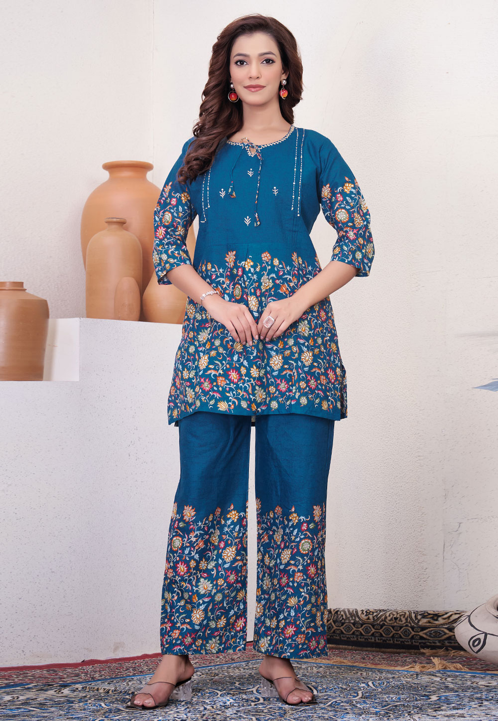 Blue Cotton Printed Co-Ords Set 321424