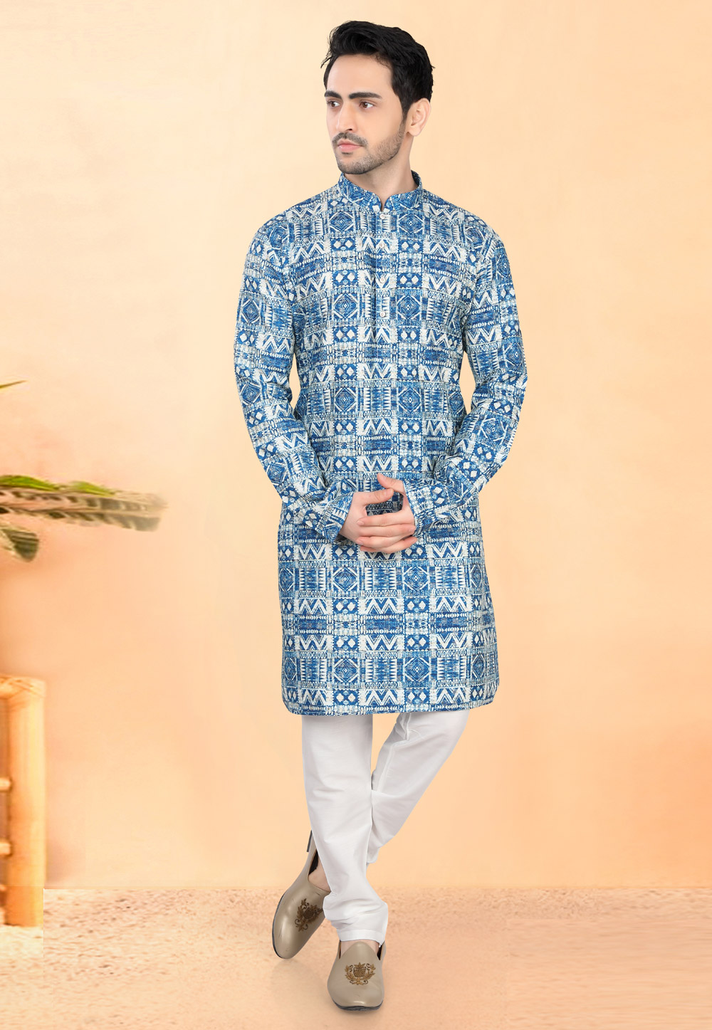 Blue Cotton Rayon Kurta Pajama 307932