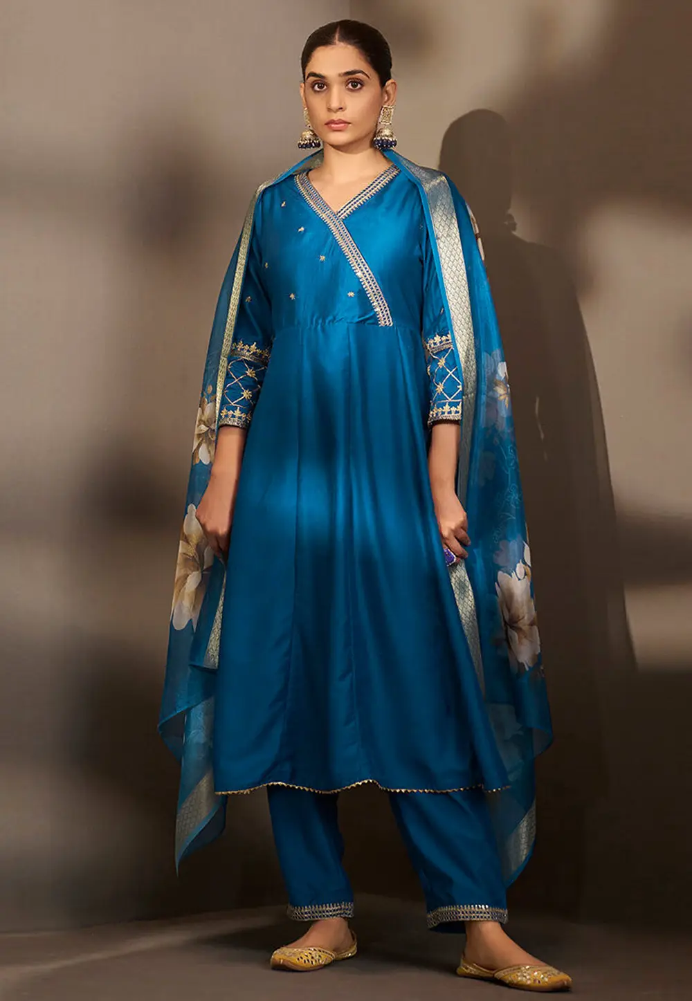 Blue Cotton Readymade Anarkali Suit 334189