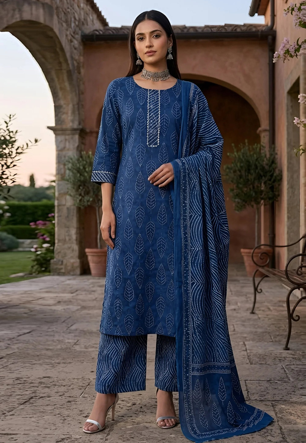 Blue Cotton Readymade Pakistani Suit 326793