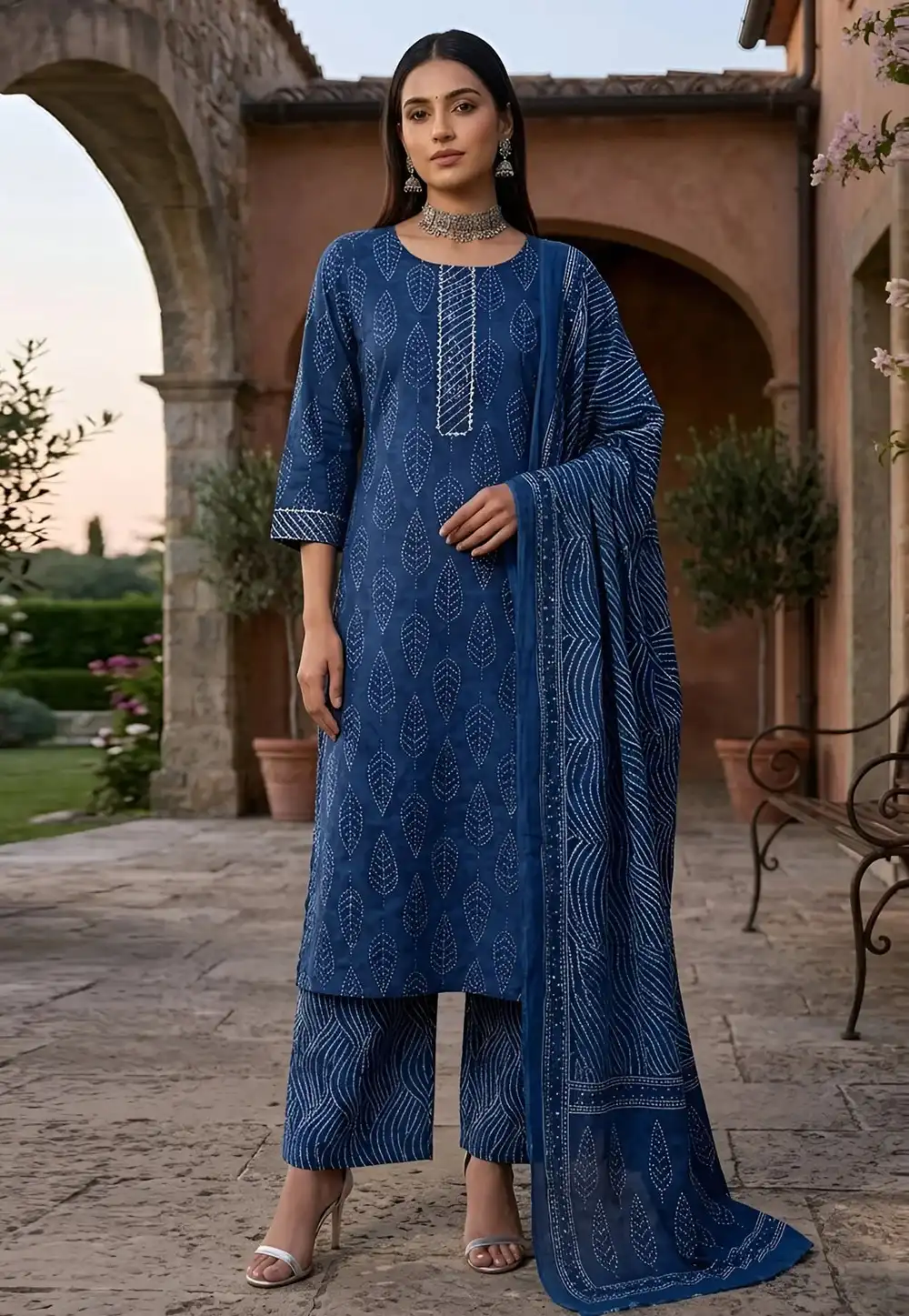 Blue Cotton Readymade Pakistani Suit 326793