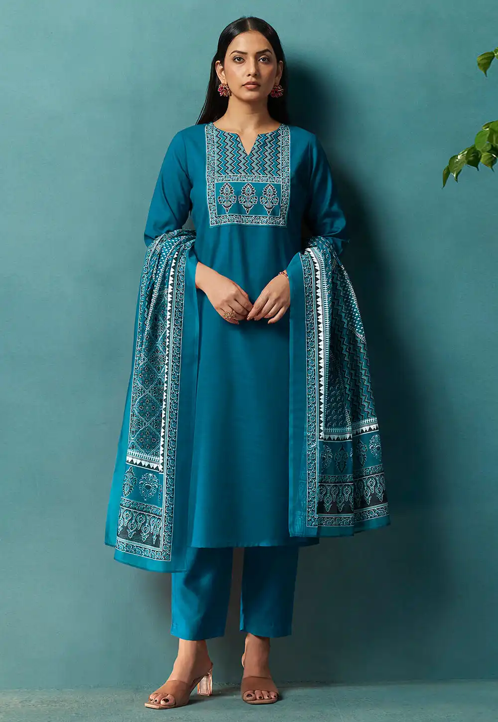 Blue Cotton Readymade Pakistani Suit 330004