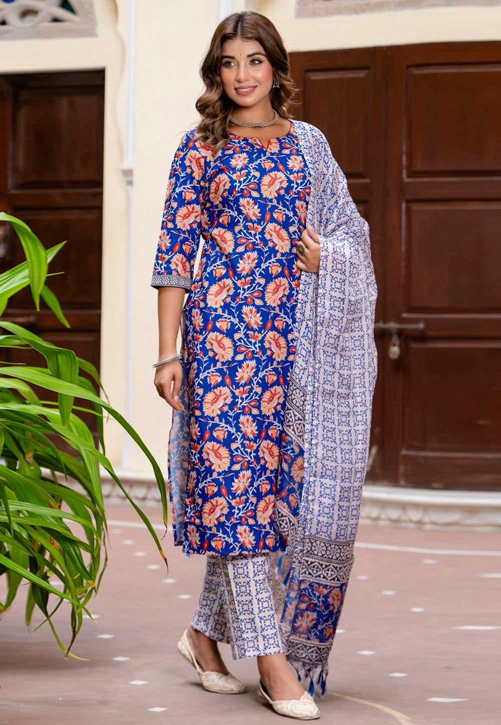 Blue Cotton Readymade Pakistani Suit 326237