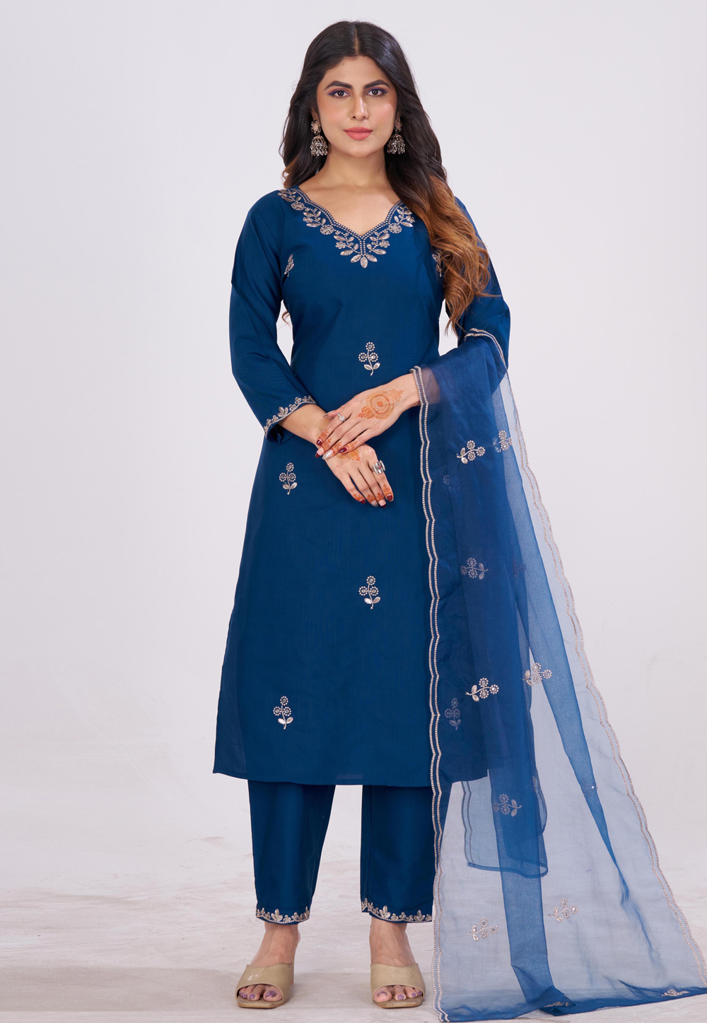 Blue Cotton Readymade Pant Style Suit 328008