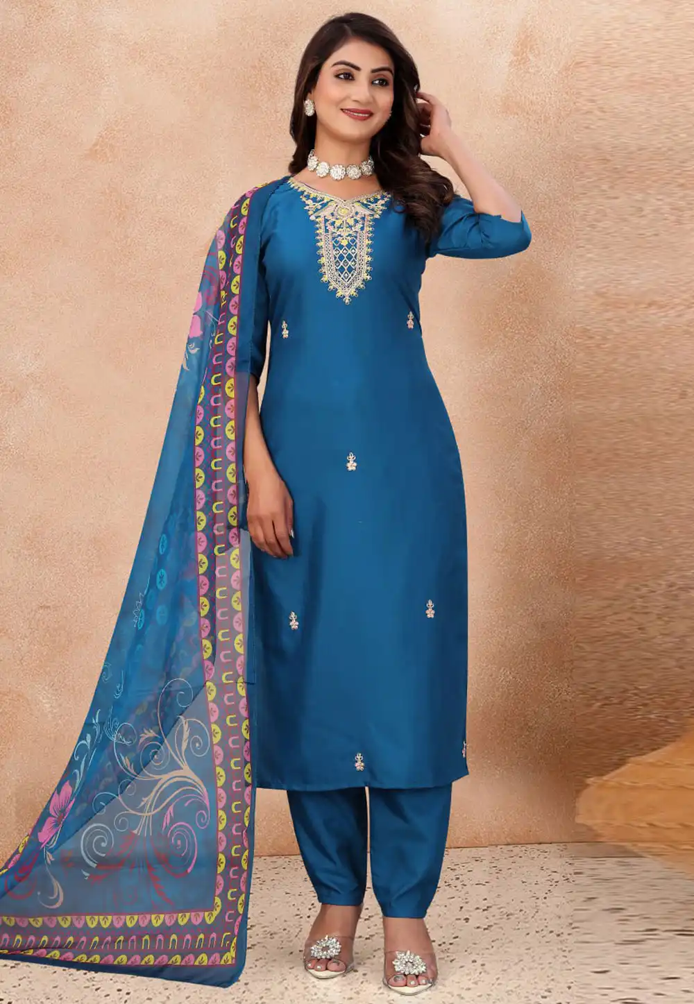 Blue Cotton Readymade Pant Style Suit 321002