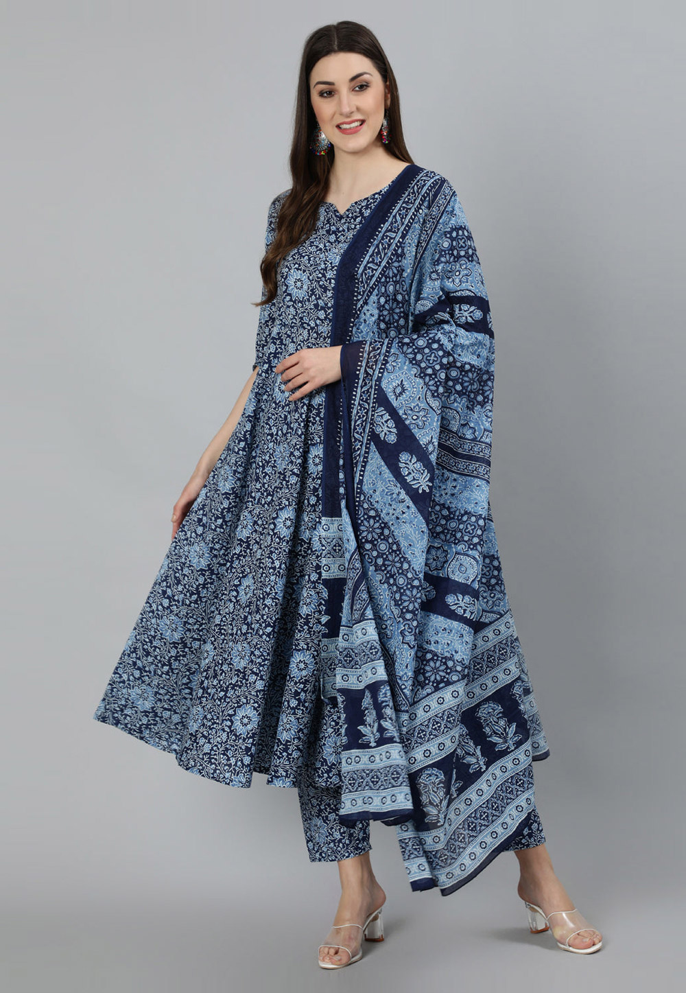 Blue Cotton Readymade Pant Style Suit 282105
