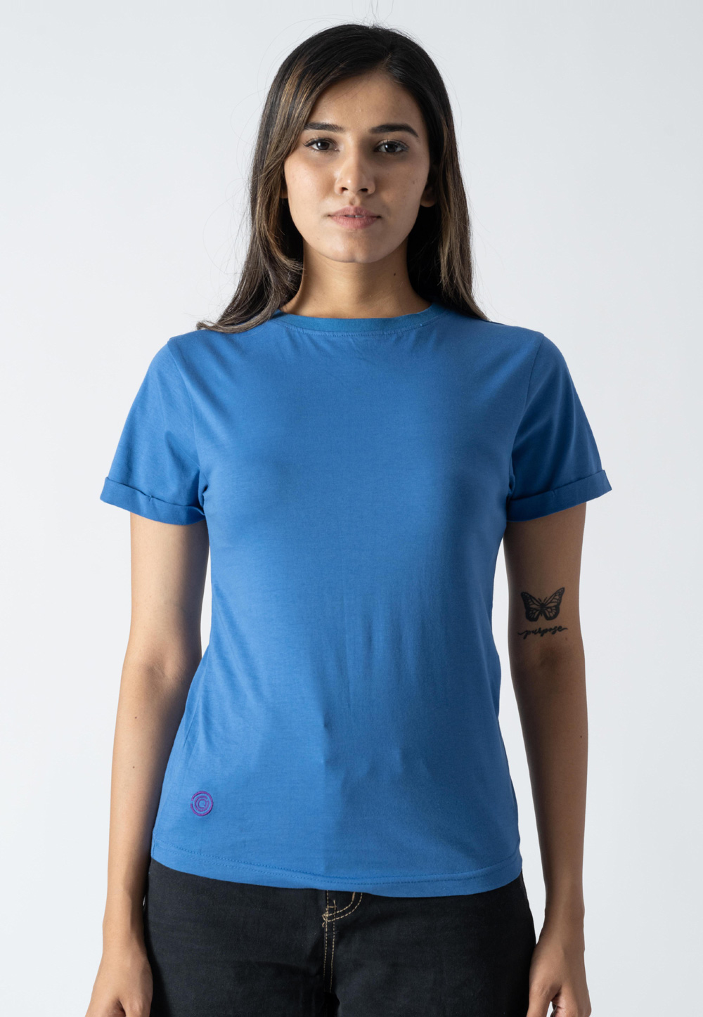 Blue Cotton Round Neck T-Shirt 313289