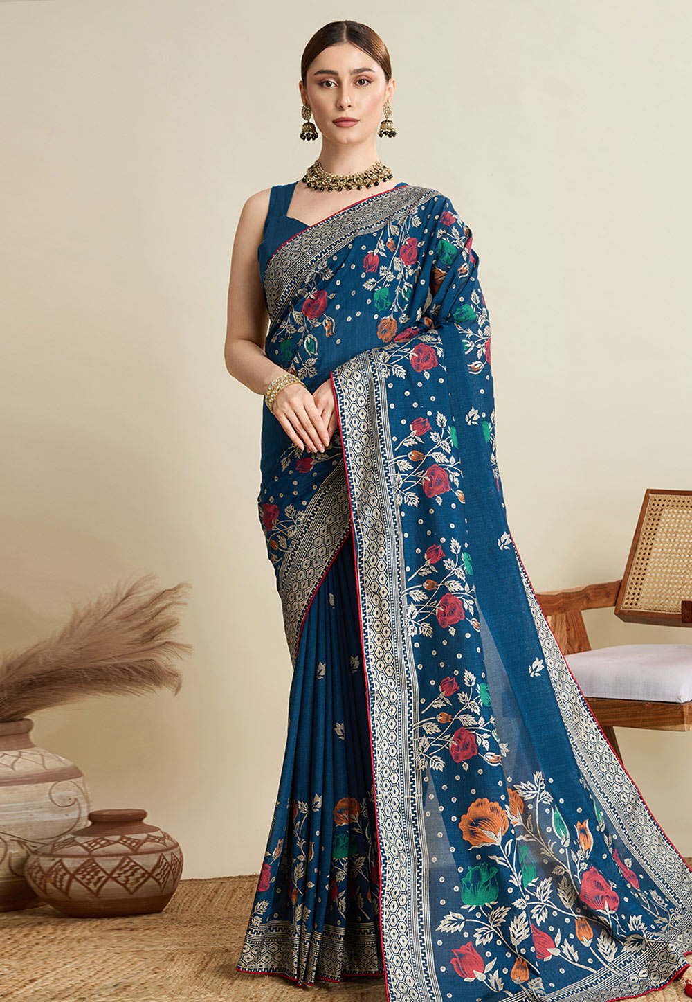 Blue Cotton Saree With Blouse 311597