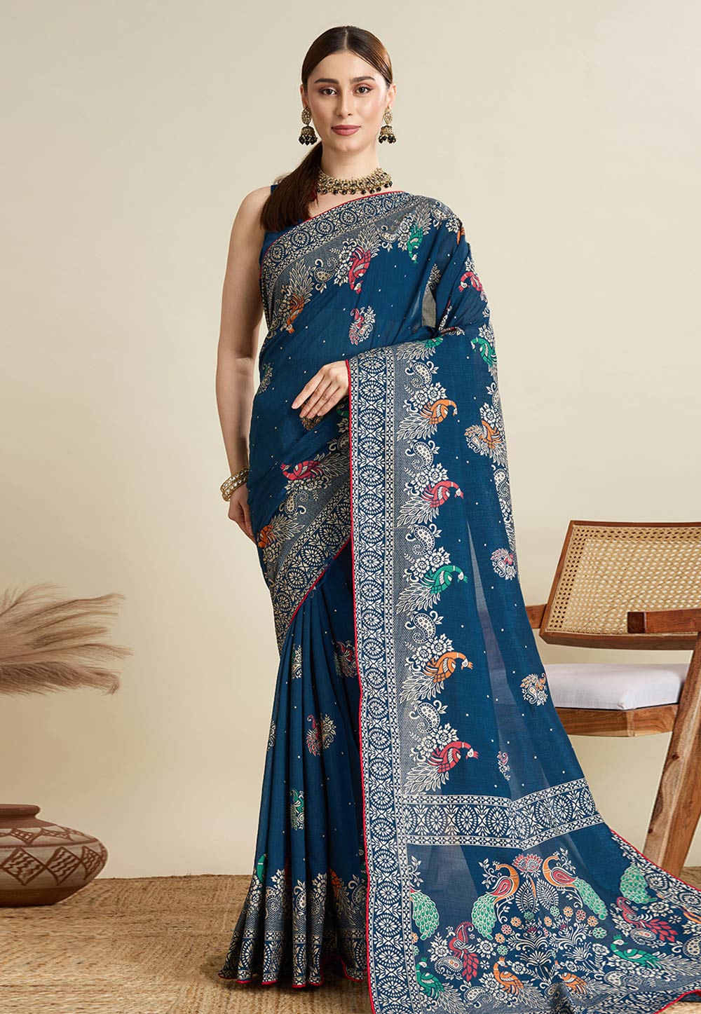 Blue Cotton Saree With Blouse 311798
