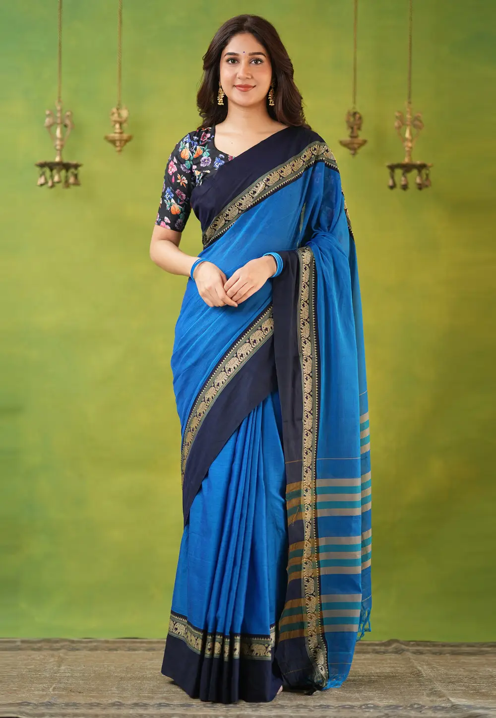 Blue Cotton Saree With Blouse 332748