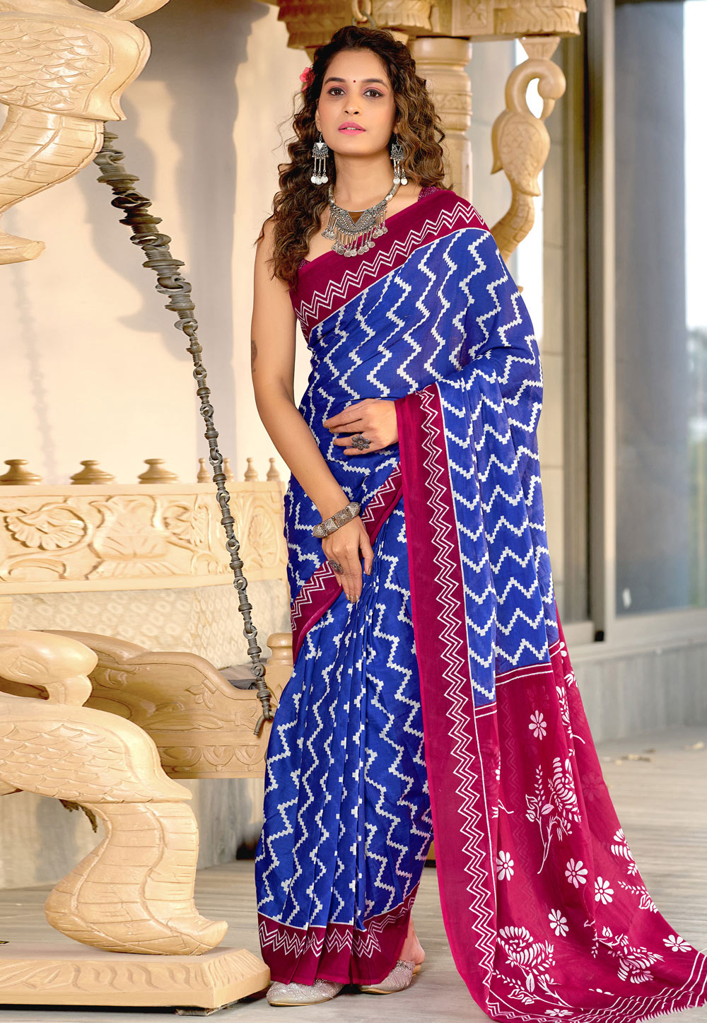 Blue Cotton Saree With Blouse 312136