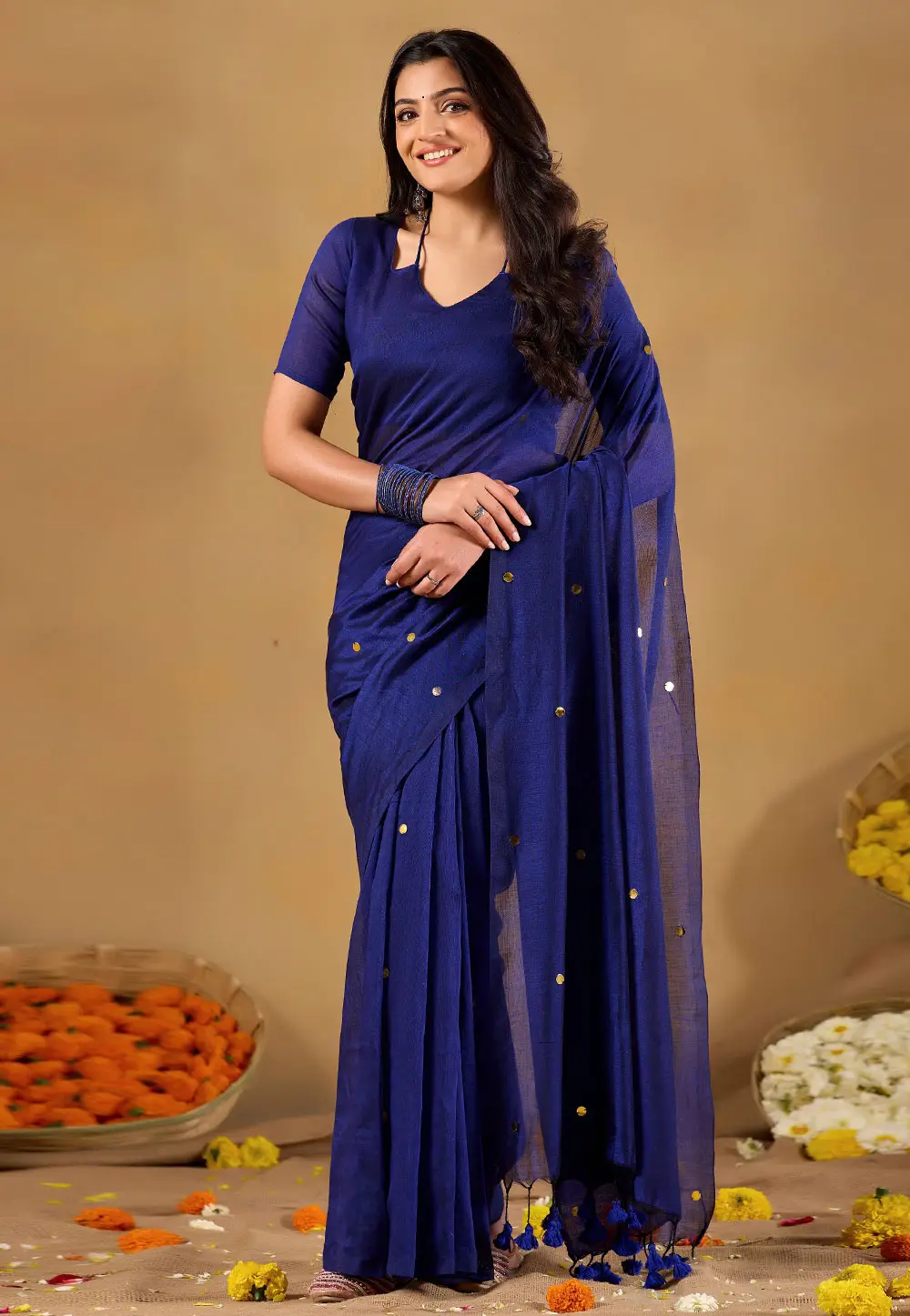 Blue Cotton Saree With Blouse 332690