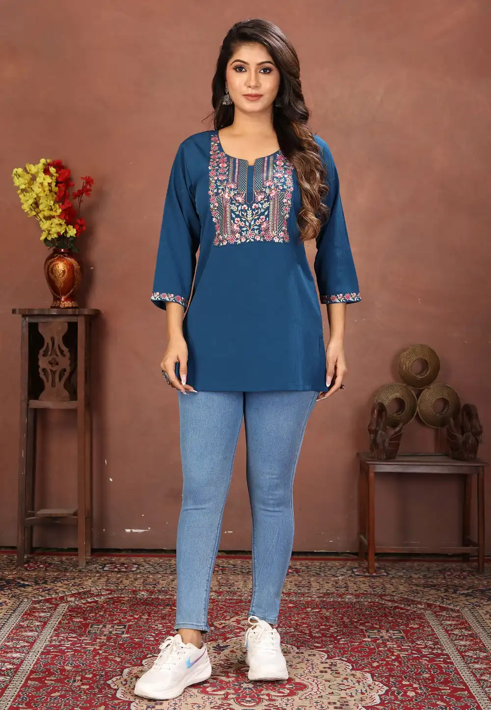 Blue Cotton Short Kurti 321635