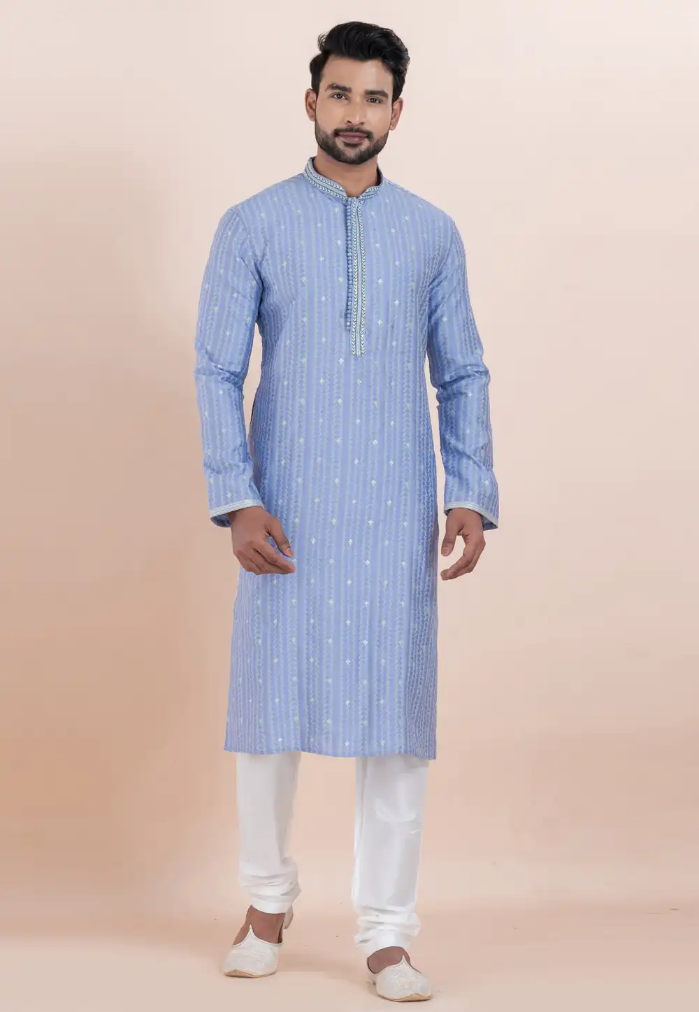 Blue Cotton Silk Kurta Pajama 306008