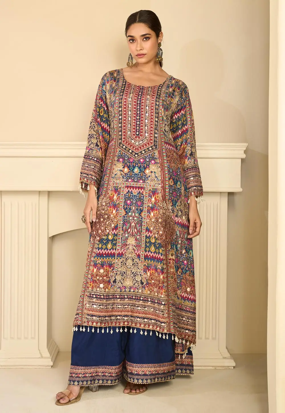Blue Crepe Palazzo Suit 336677