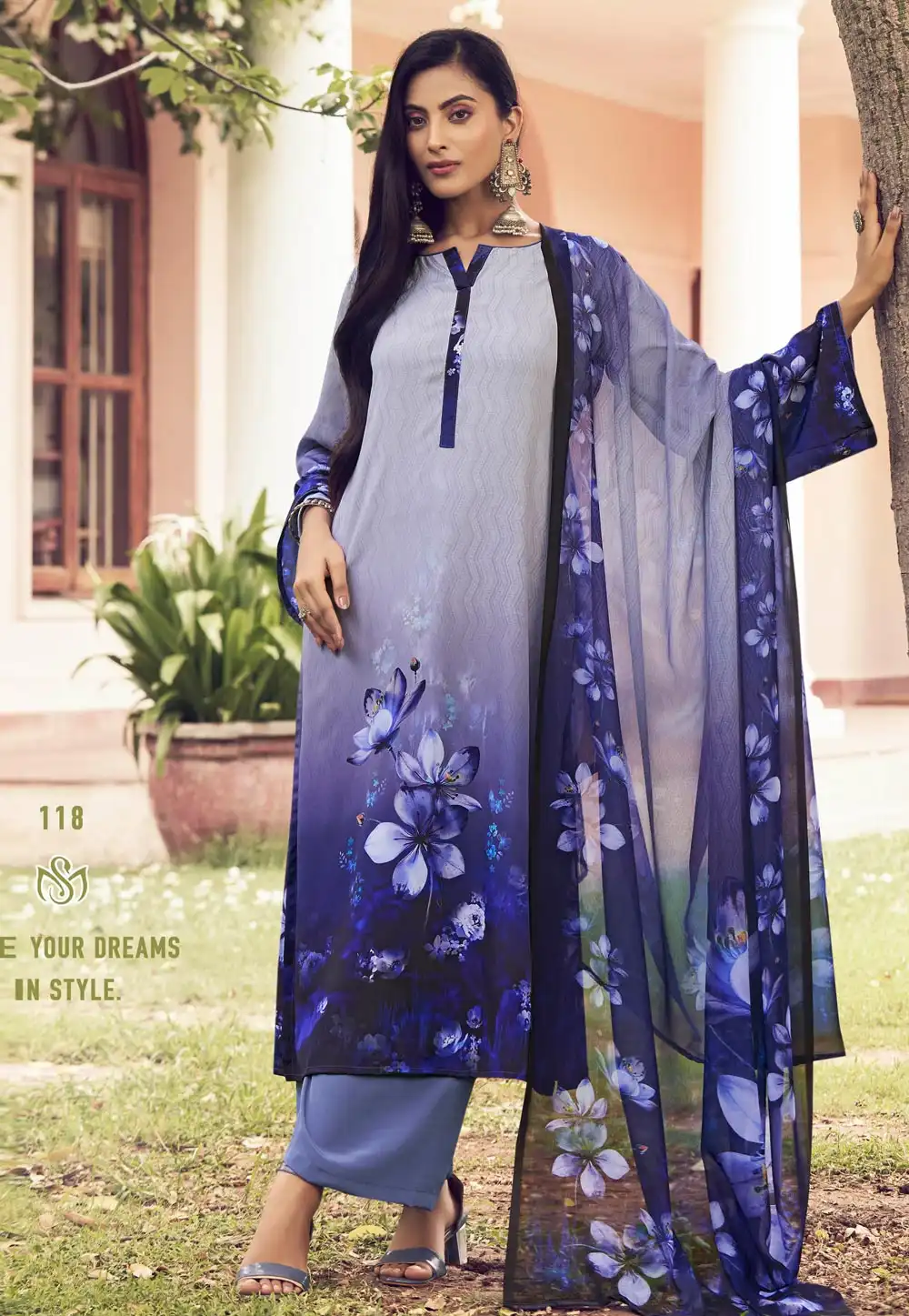 Blue Crepe Palazzo Suit 315443