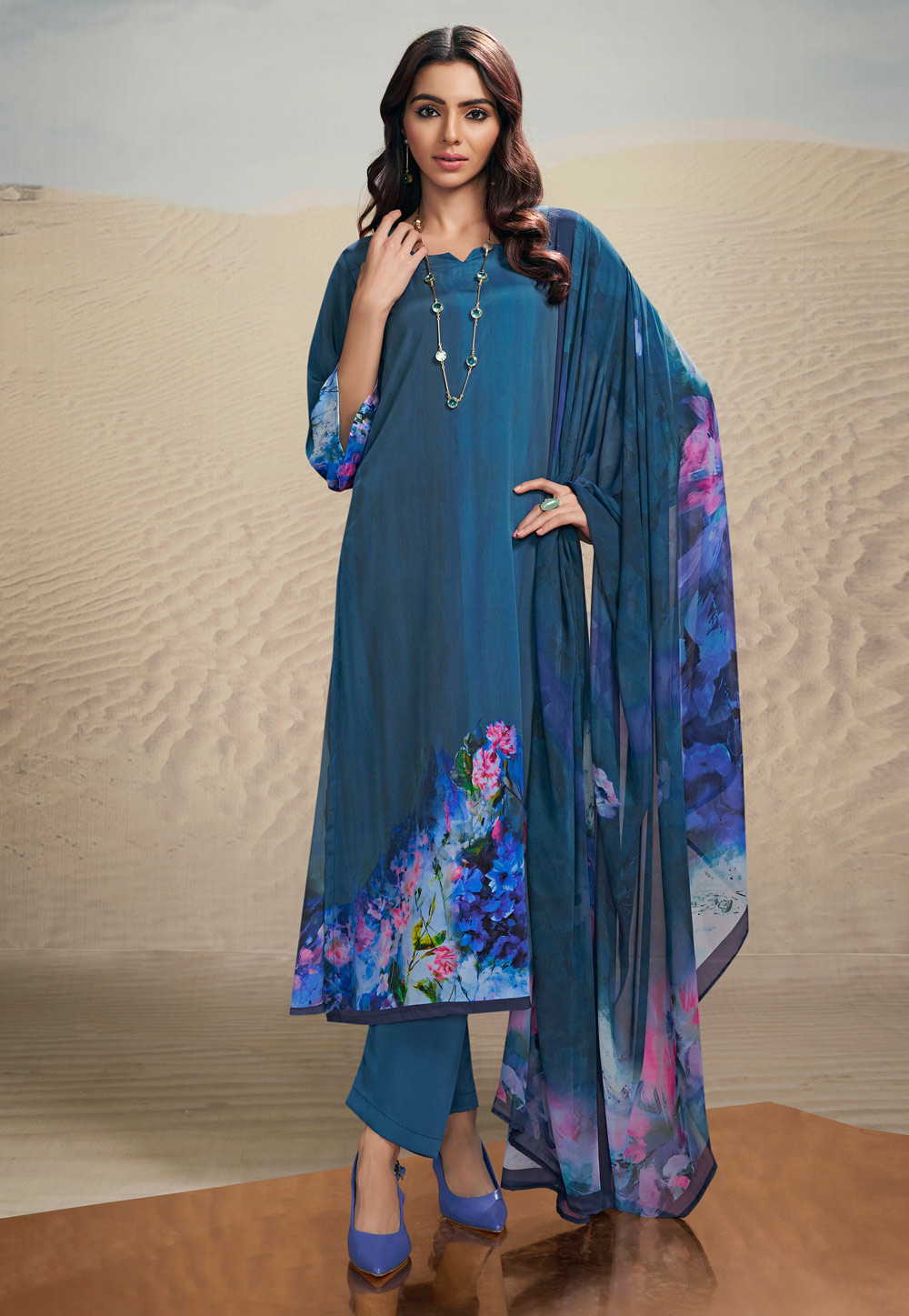 Blue Crepe Pant Style Suit 284983