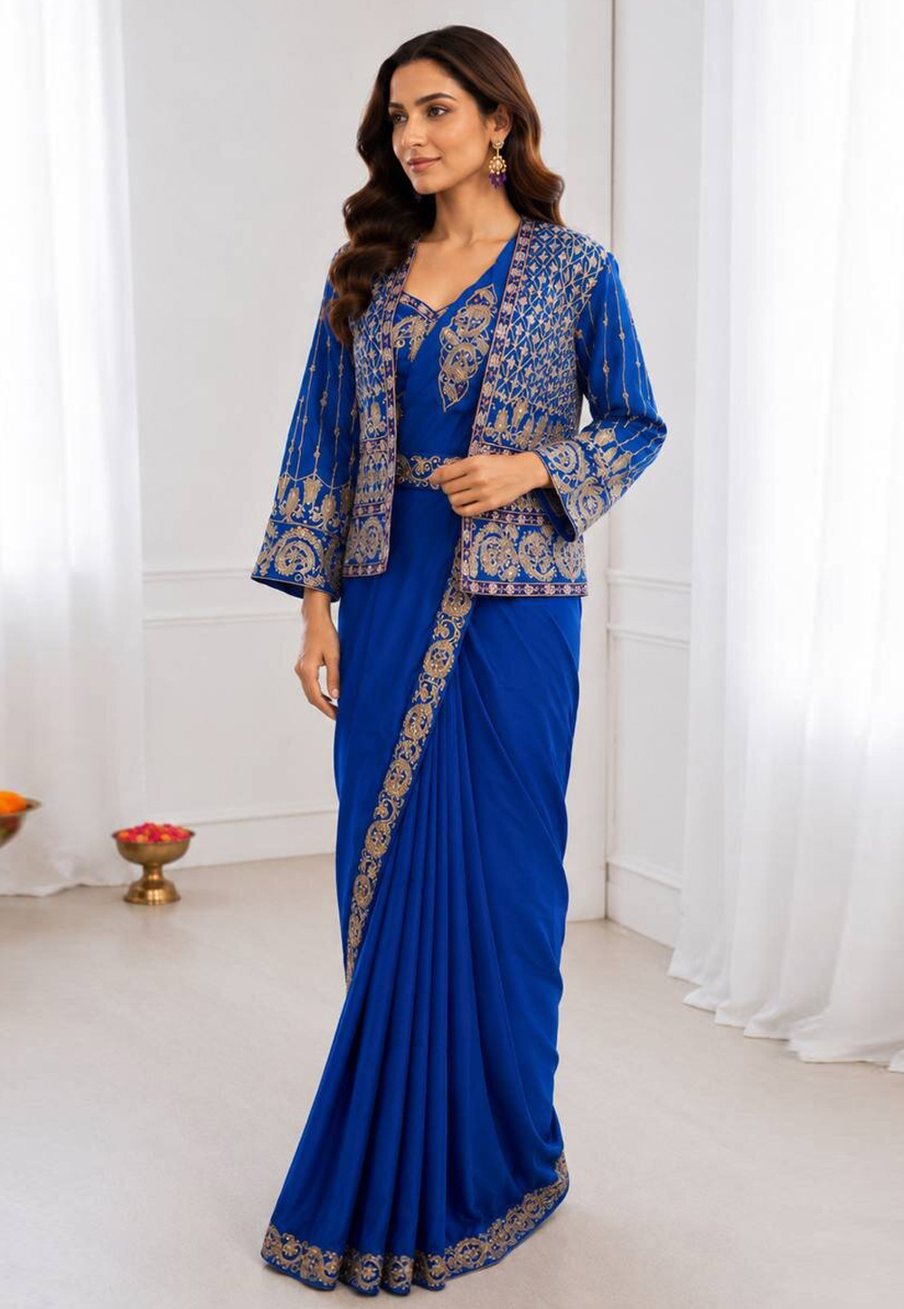 Blue Crepe Silk Lehenga Saree 329833
