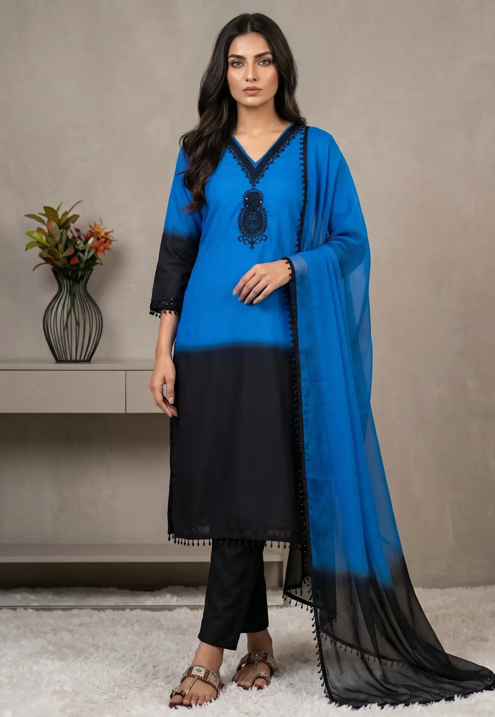 Blue Crepe Silk Readymade Pakistani Suit 332023