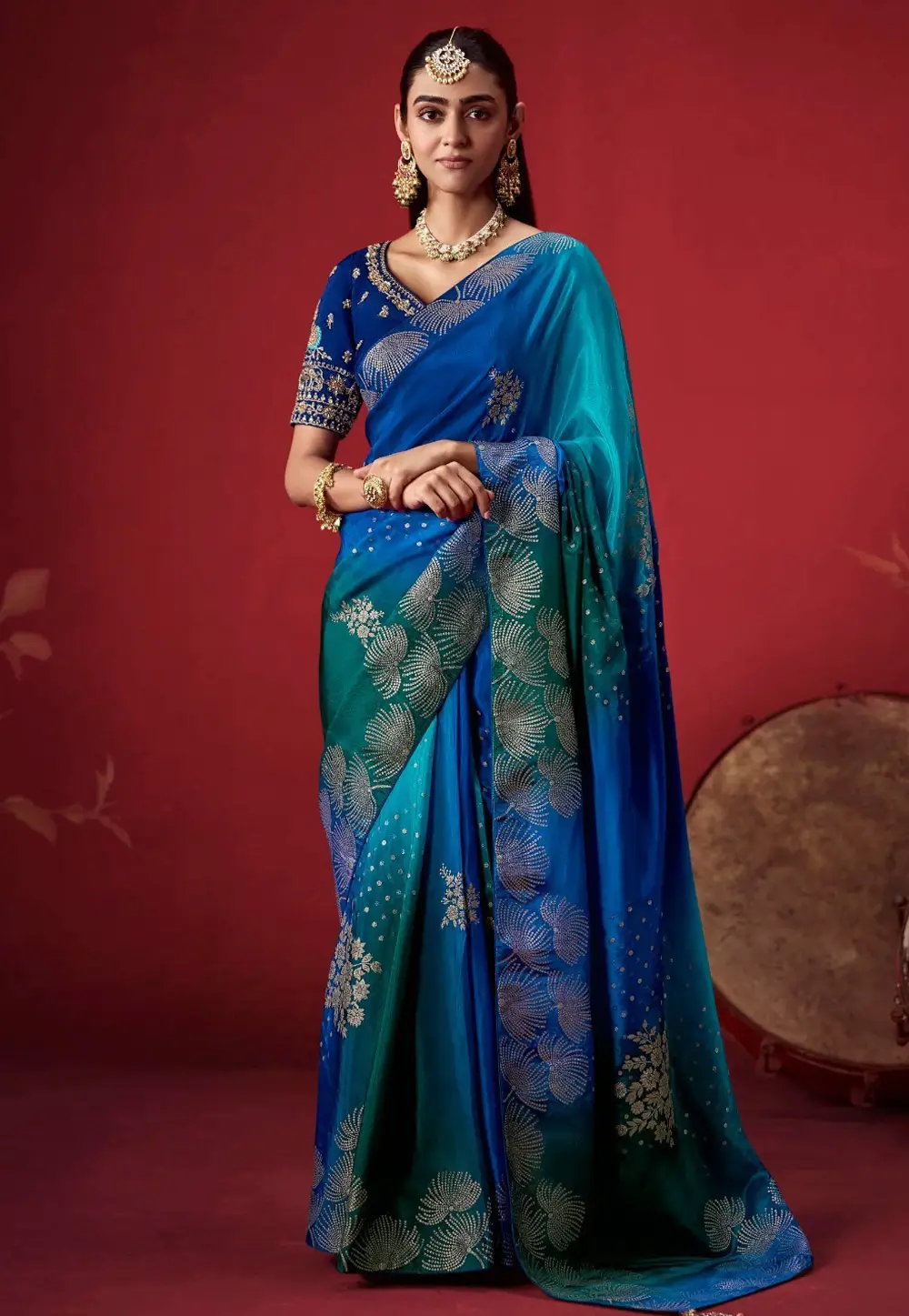 Blue Crepe Silk Saree With Blouse 336014