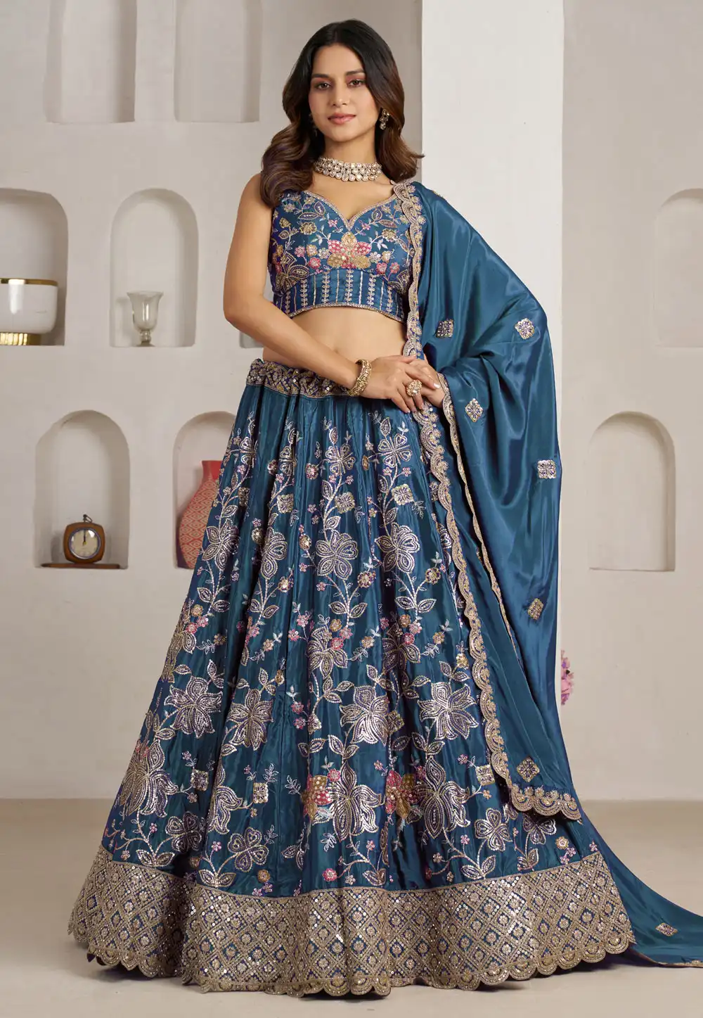 Blue Crepe Silk Wedding Lehenga Choli 329377