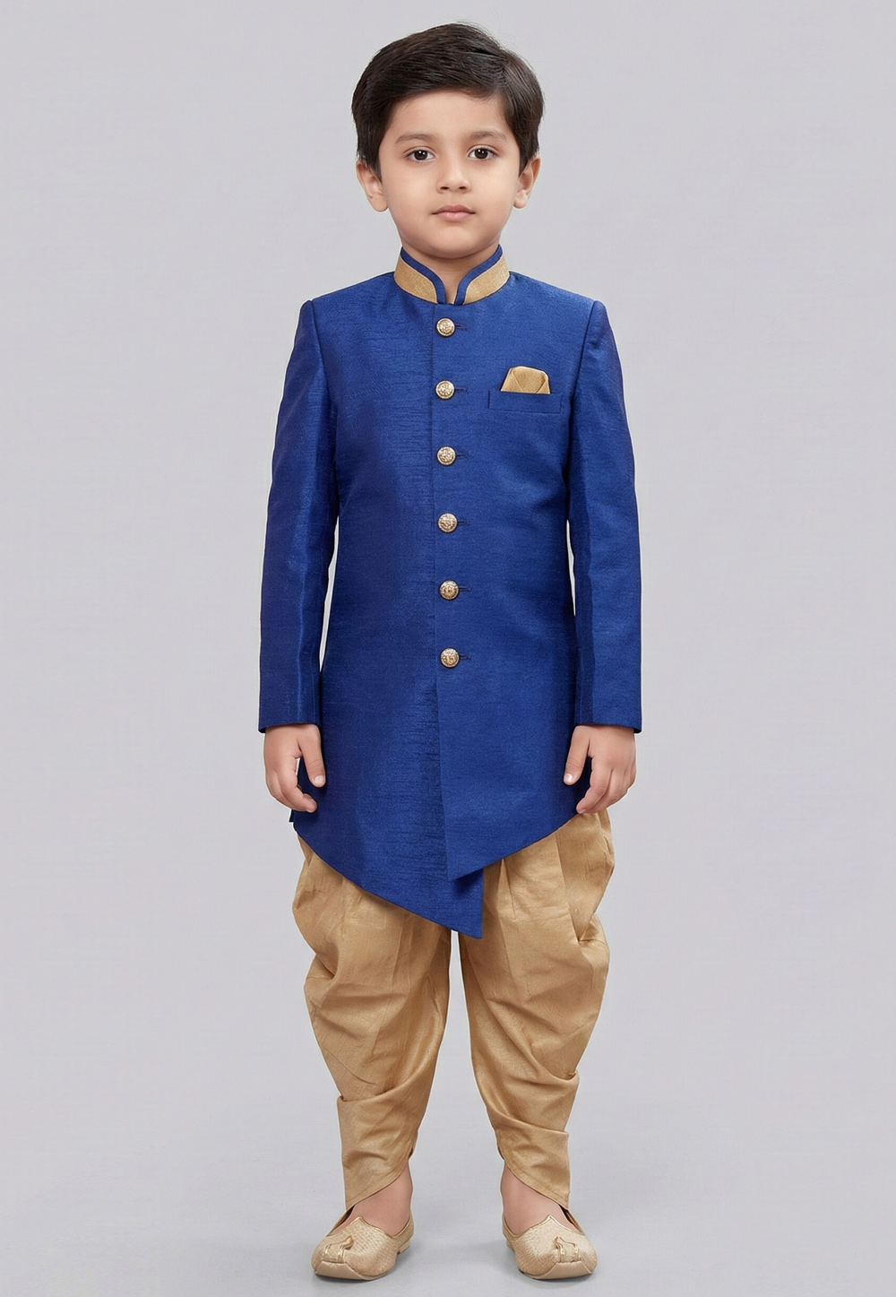 Blue Dupion Kids Indo Western Suit 323140